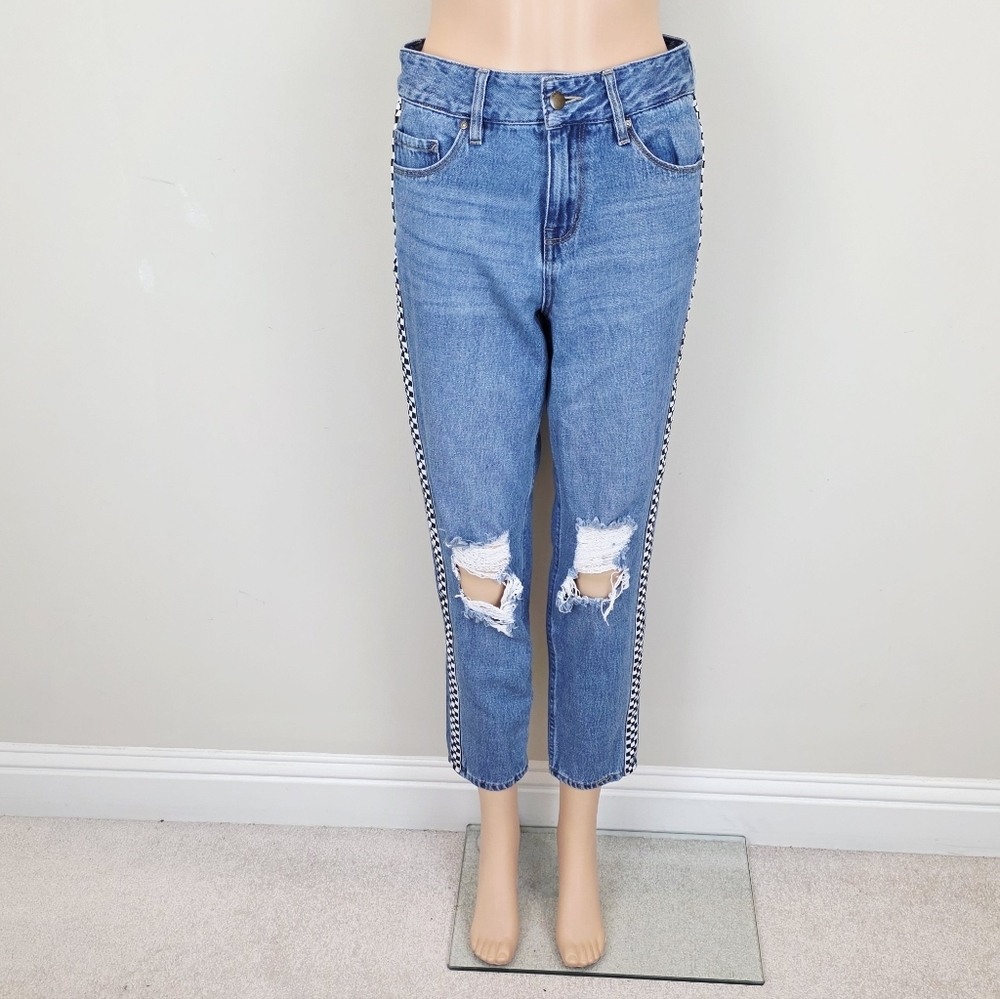 Emprye Eileen Checkered Side Stripe Distressed Mo… - image 3